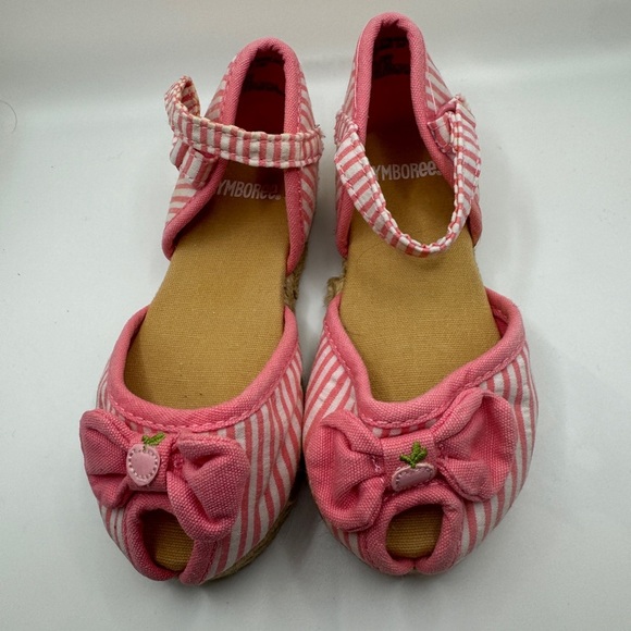 Gymboree Toddler Girl 2T Pink & White Striped Cherry Peep Toe Sandal - Picture 3 of 8